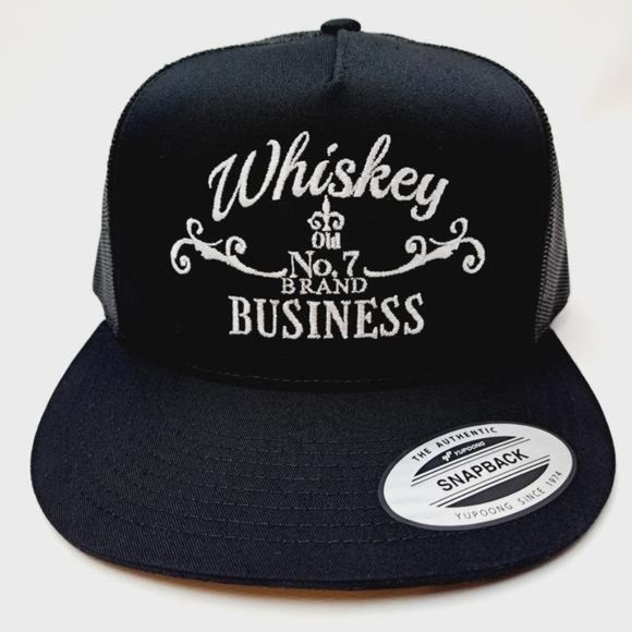 Classic Retro Vintage Style Whiskey Business Flat Bill Trucker Mesh Snapback Cap - Picture 2 of 5